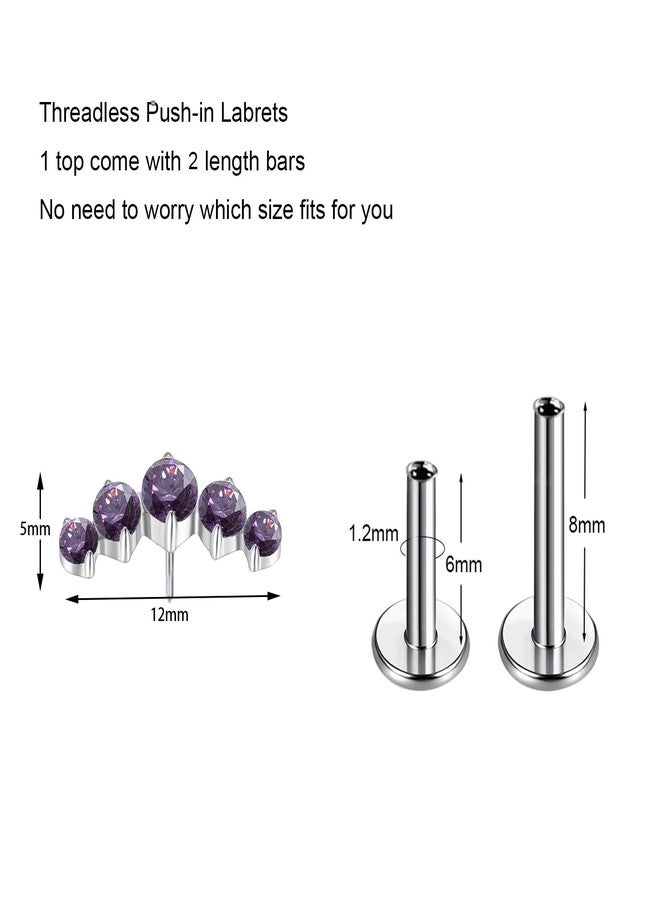 TOMIDES G23 Titanium Flat Back Earrings Studs 18g 16g F136 Implant Grade Titanium Labrets Press Fit Threadless Push In Dainty Cartilage Helix Conch Lobe Lip Tragus Piercing Jewelry (16G Purple) - Image 2